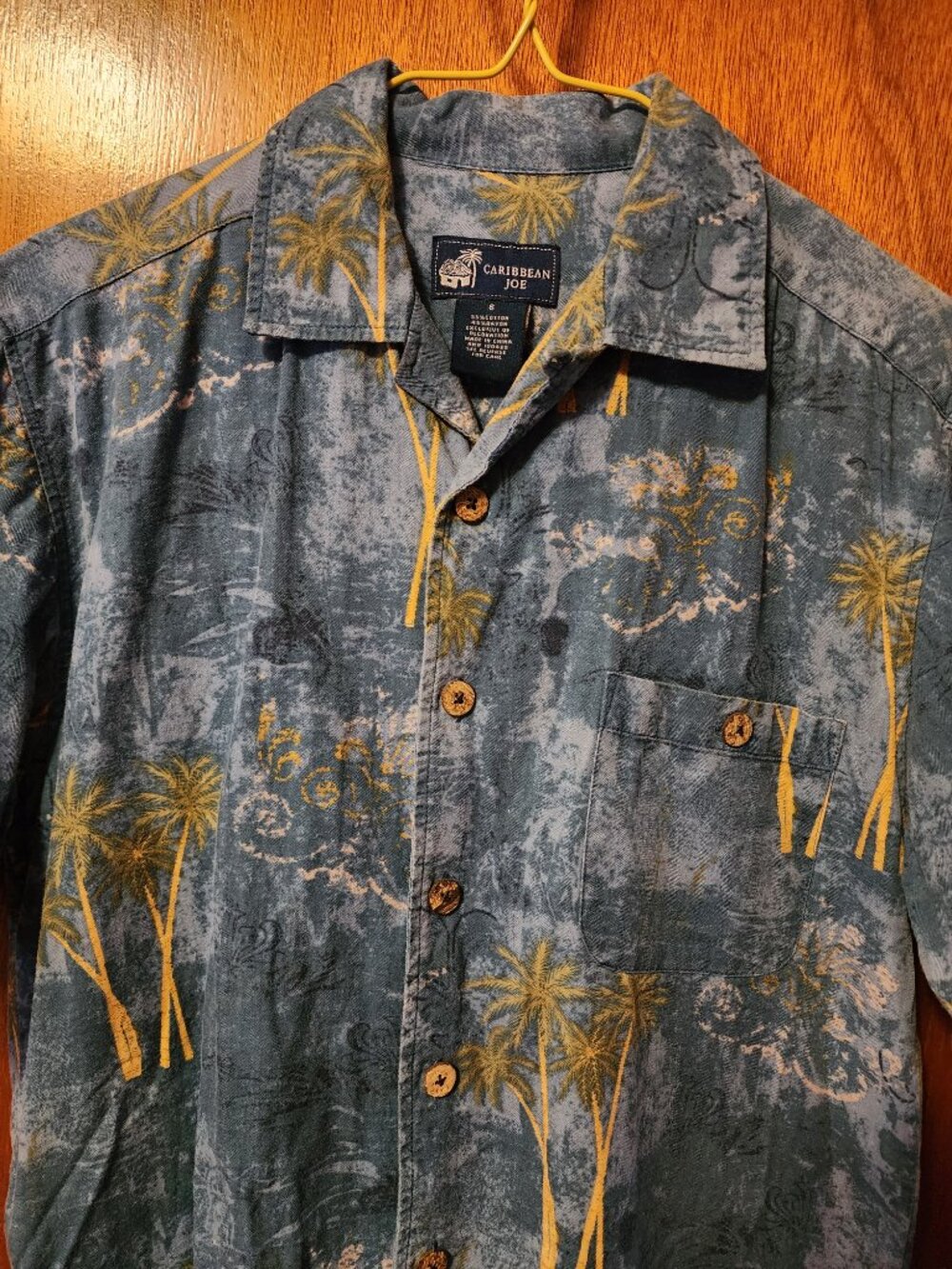 Men's Small Caribbean Joe Blue W/ Palm Tree Hawaiian Short Sleeve Shirt